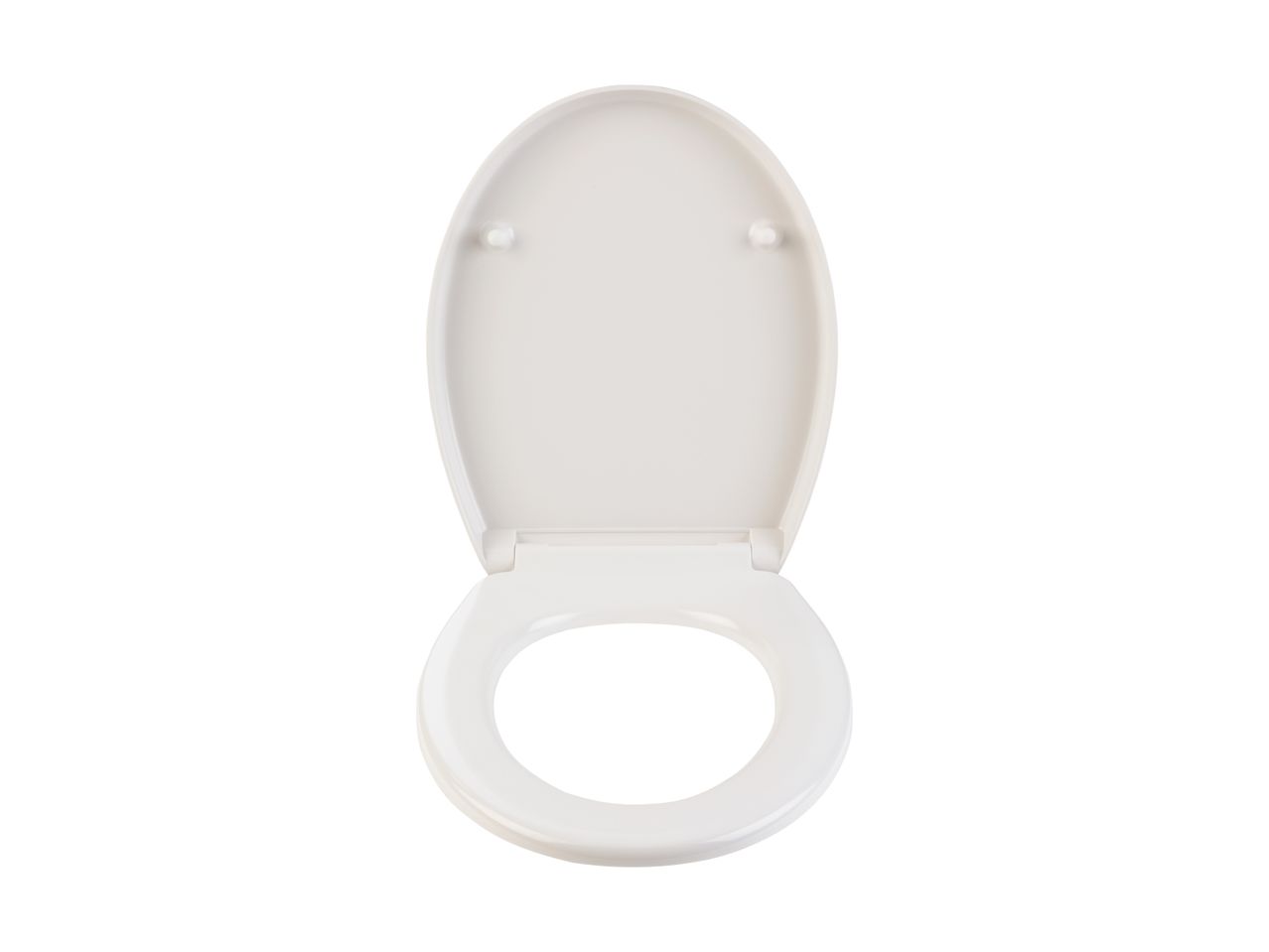 White toilet seat with the lid open, viewed from above.