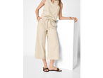 Calças culotte ESMARA bege para mulher, combinadas com um top sem mangas a condizer e sandálias.