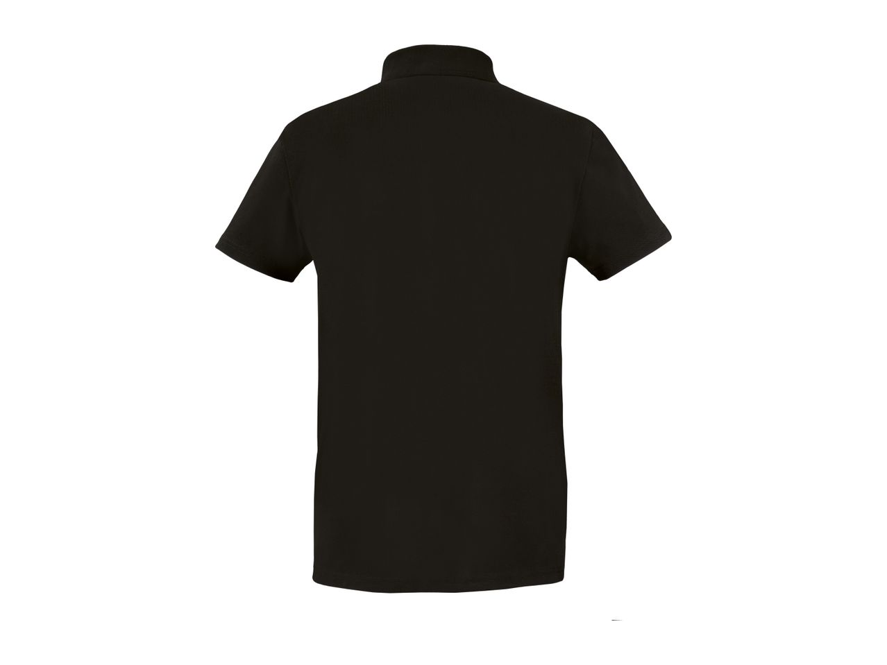 Black short-sleeve polo shirt.