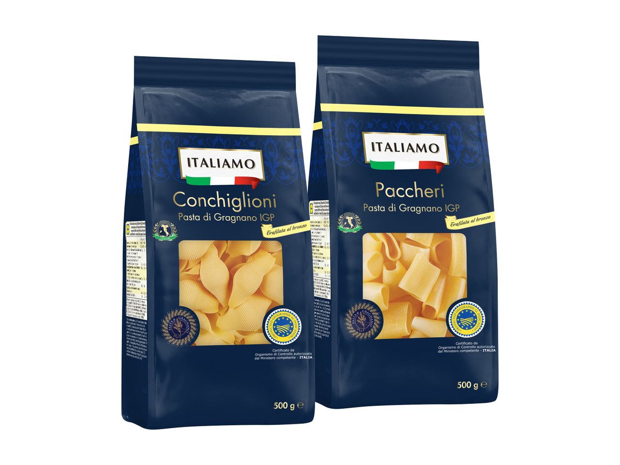 Dve vrečki Barilla testenin, Cavatappi in Penne.