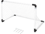 CRIVIT Folding Football Goal with white frame and net, includes ground anchors.