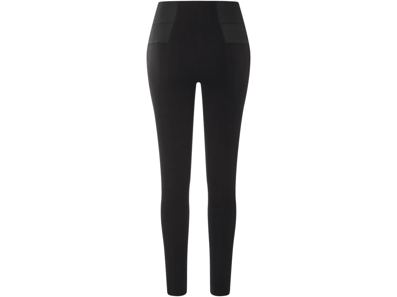 Leggings pretos de cintura alta com um brilho sutil.