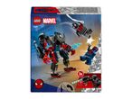 LEGO Marvel set 76337 featuring a black and red mech, Miles Morales, and Spider-Man 2099 minifigures.
