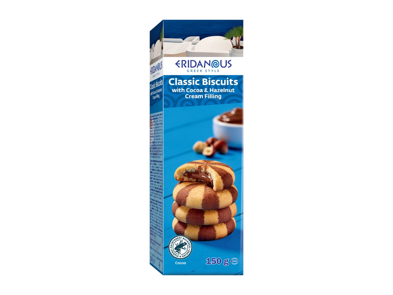 ERIDANOUS Classic Biscuits with Cocoa & Hazelnut Cream Filling, 150g