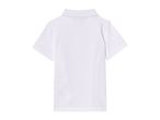 A white collared polo shirt with short sleeves.