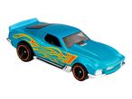 A teal Hot Wheels muscle car with orange flames.
