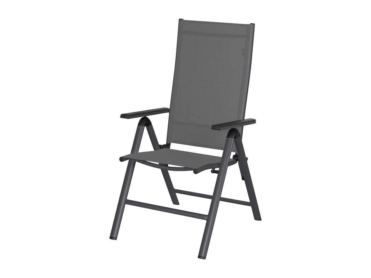 Grey folding garden chair with armrests