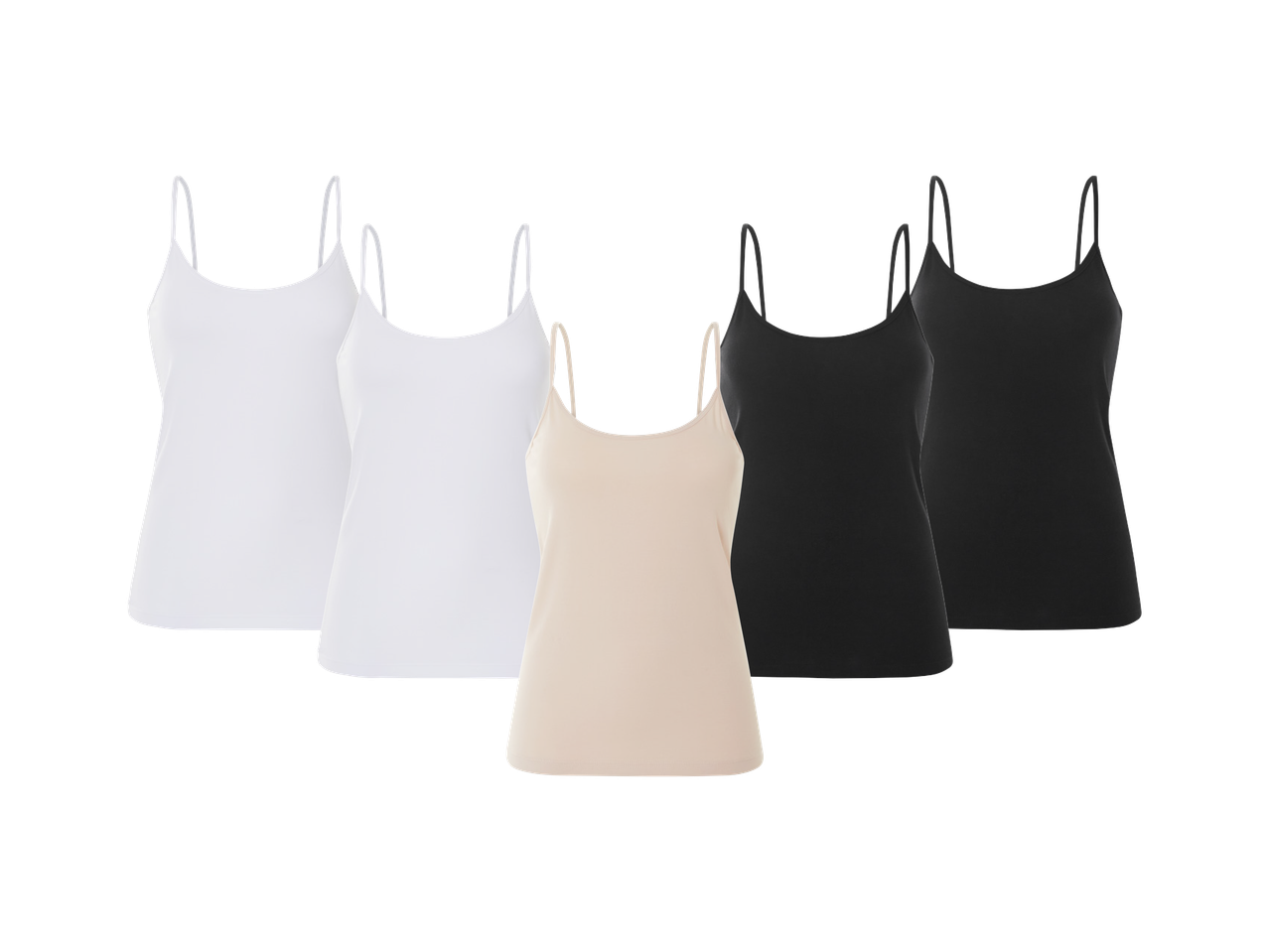 Pet ženskih potkošulja u bijeloj, bež i crnoj boji.