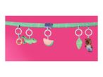 Baby activity bar with hanging toys: a green alligator, a watermelon slice, a leaf, and a bear.