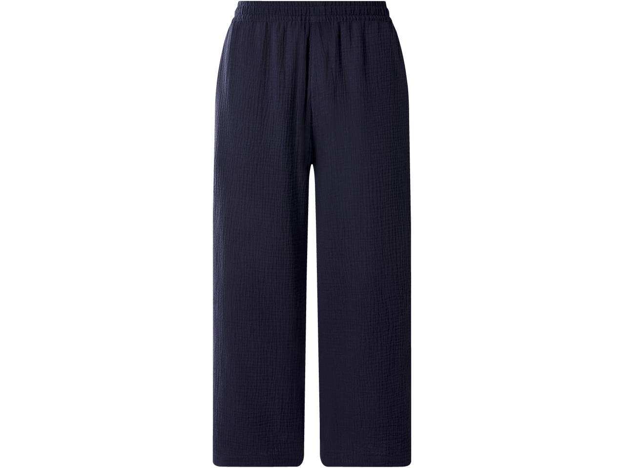 ESMARA ženske pantalone od muslina u teget boji, sa elastičnim strukom.