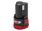 A black and red 12V power tool battery with a charge indicator and the text 'X 12V TEAM'.