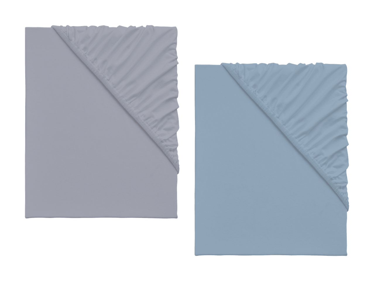 Deux draps-housses, un gris clair et un bleu clair.