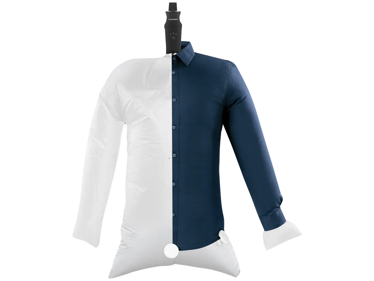 Engomador de camisas CLEANMAXX, camisa meio amarrotada e meio engomada