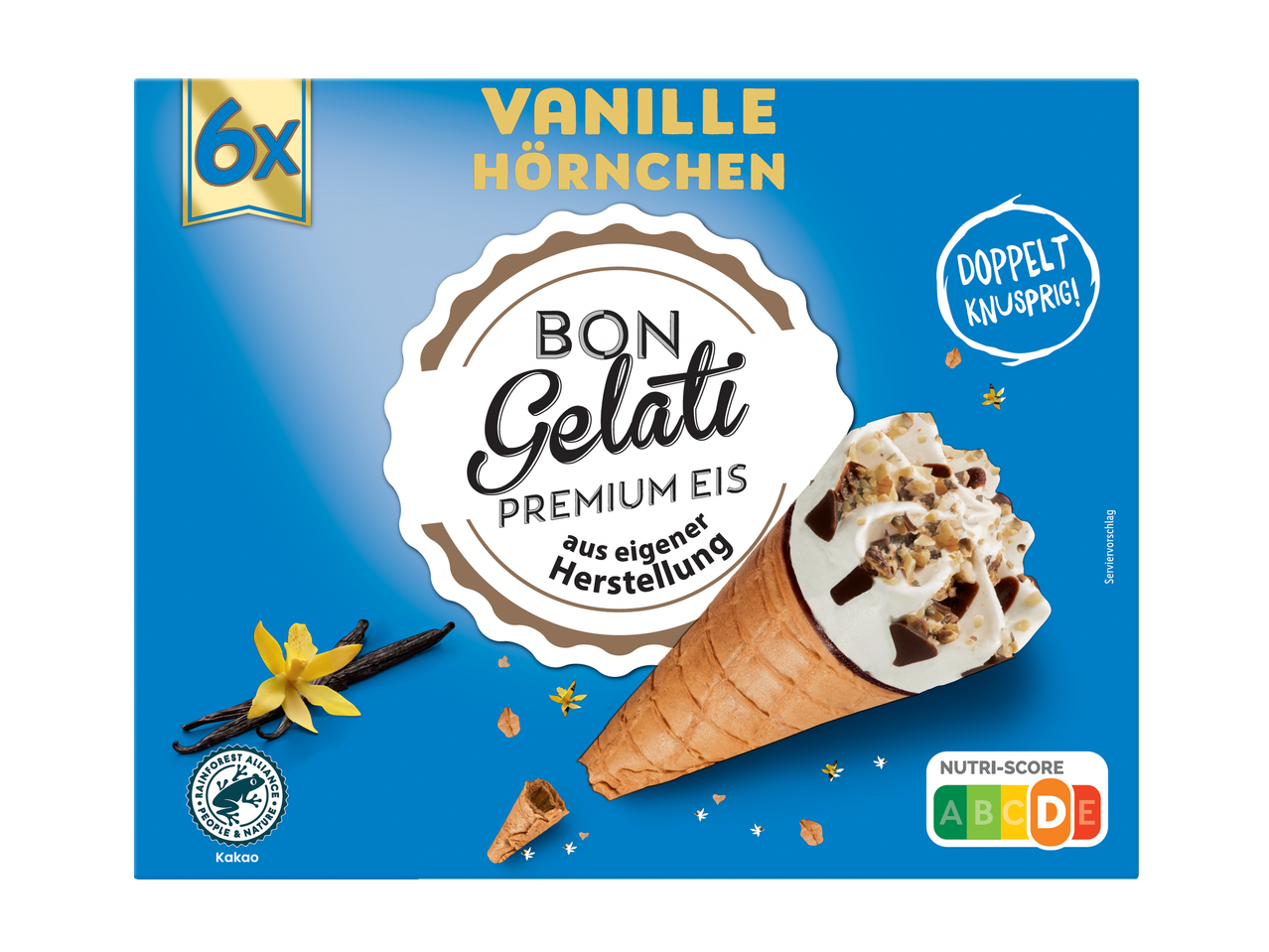 Bon Gelati Vanillehörnchen: 6 Stück, doppelt knusprig.
