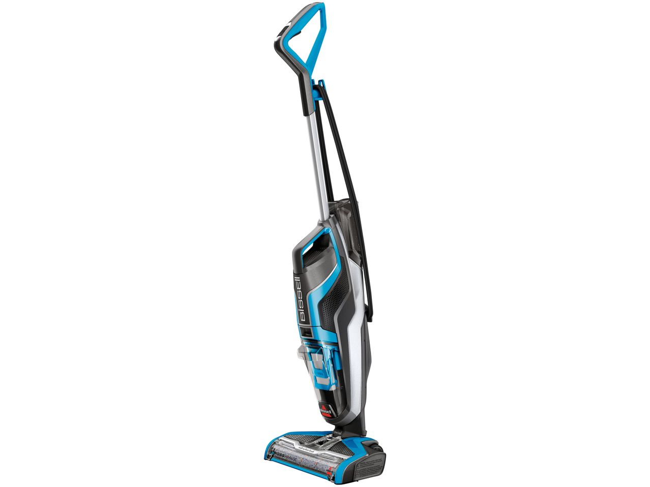 A Bissell Vacuum-Mop stands upright against a white background.