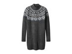 Gray sweater dress with a Fair Isle pattern in white and light blue
