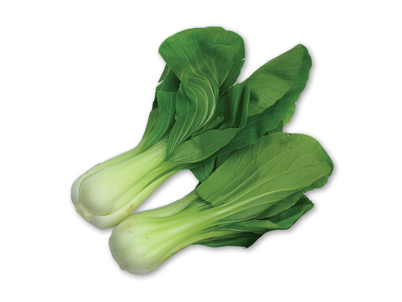 To friske pak choi-hoveder med grønne blade.