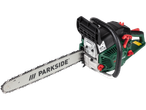 Motosserra Parkside com corrente afiada, pronta para uso.