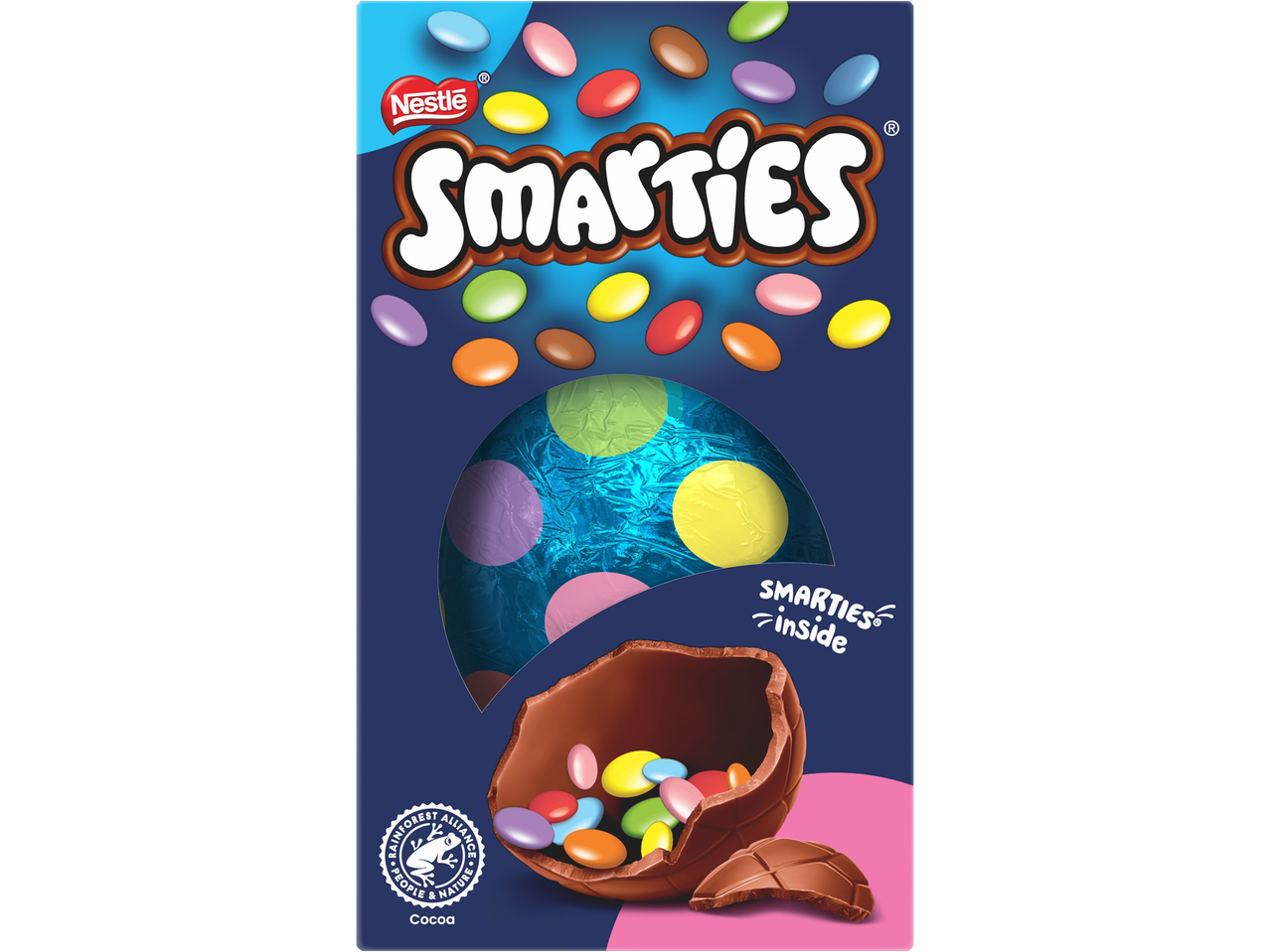 Nestlé Smarties Egg with colorful Smarties candies and a chocolate egg.