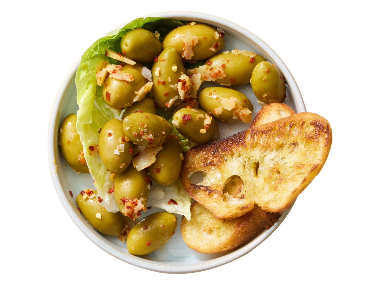 Azeitonas grelhadas com torradas: um petisco delicioso.