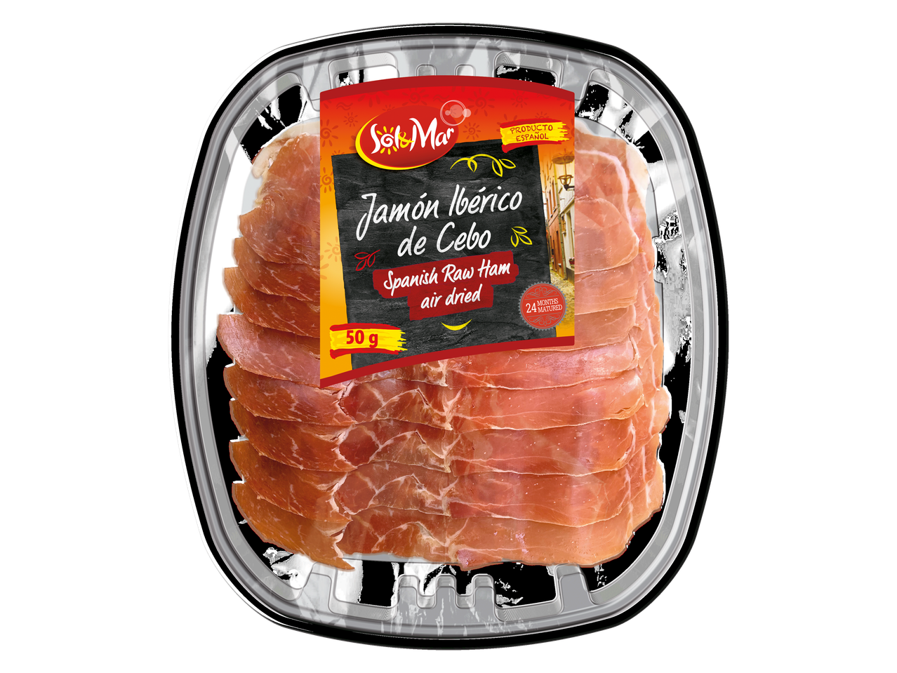 Sol Mar Jamón Ibérico de Cebo, Spaanse rauwe ham, luchtgedroogd, 50g.