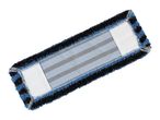 Blue and black microfiber mop pad with white elastic straps