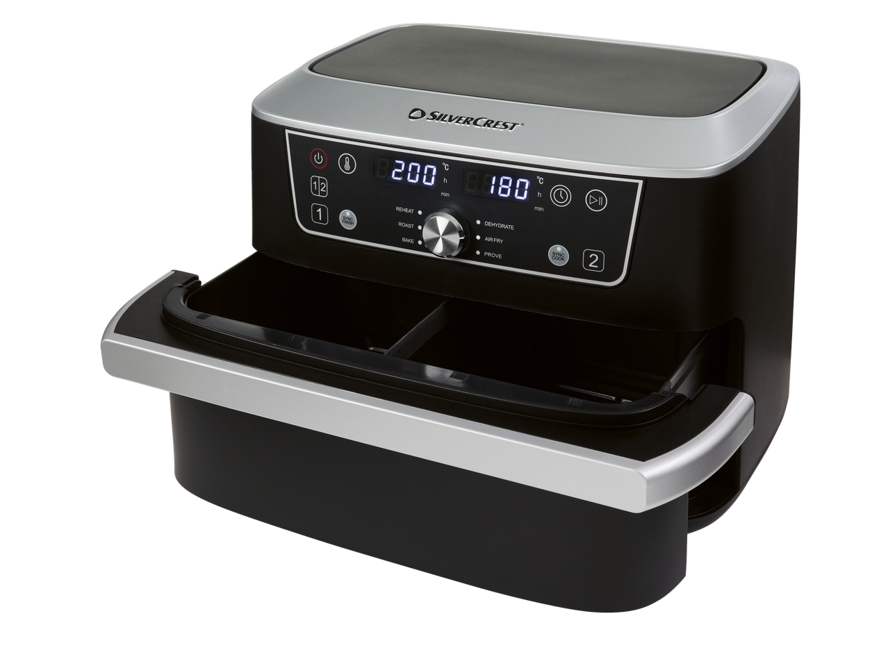Silvercrest dupla forrólevegős sütő digitális kijelzővel és fekete fiókokkal