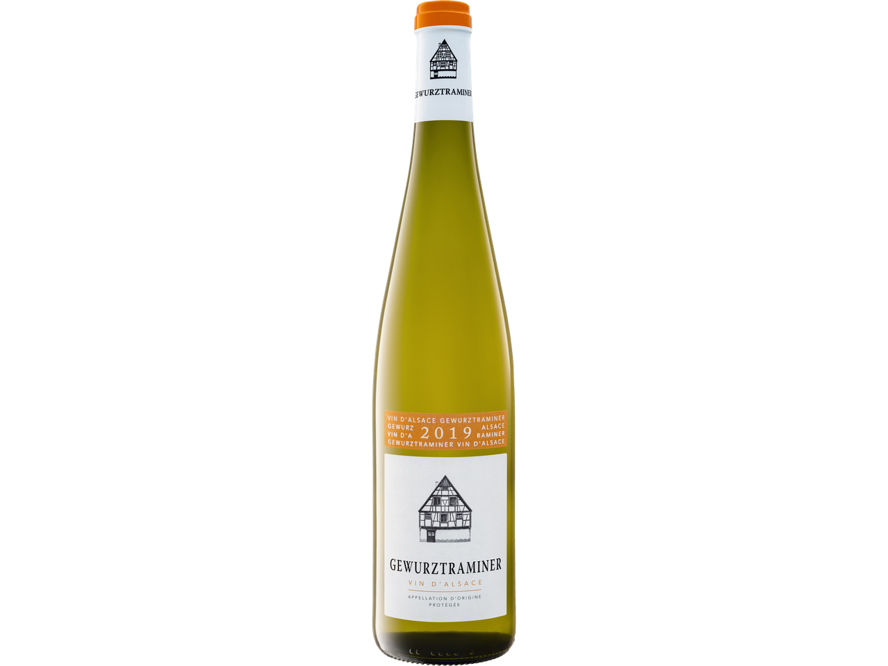 Butelis Alsato Gewürztraminer vyno, 2019 metų derlius.