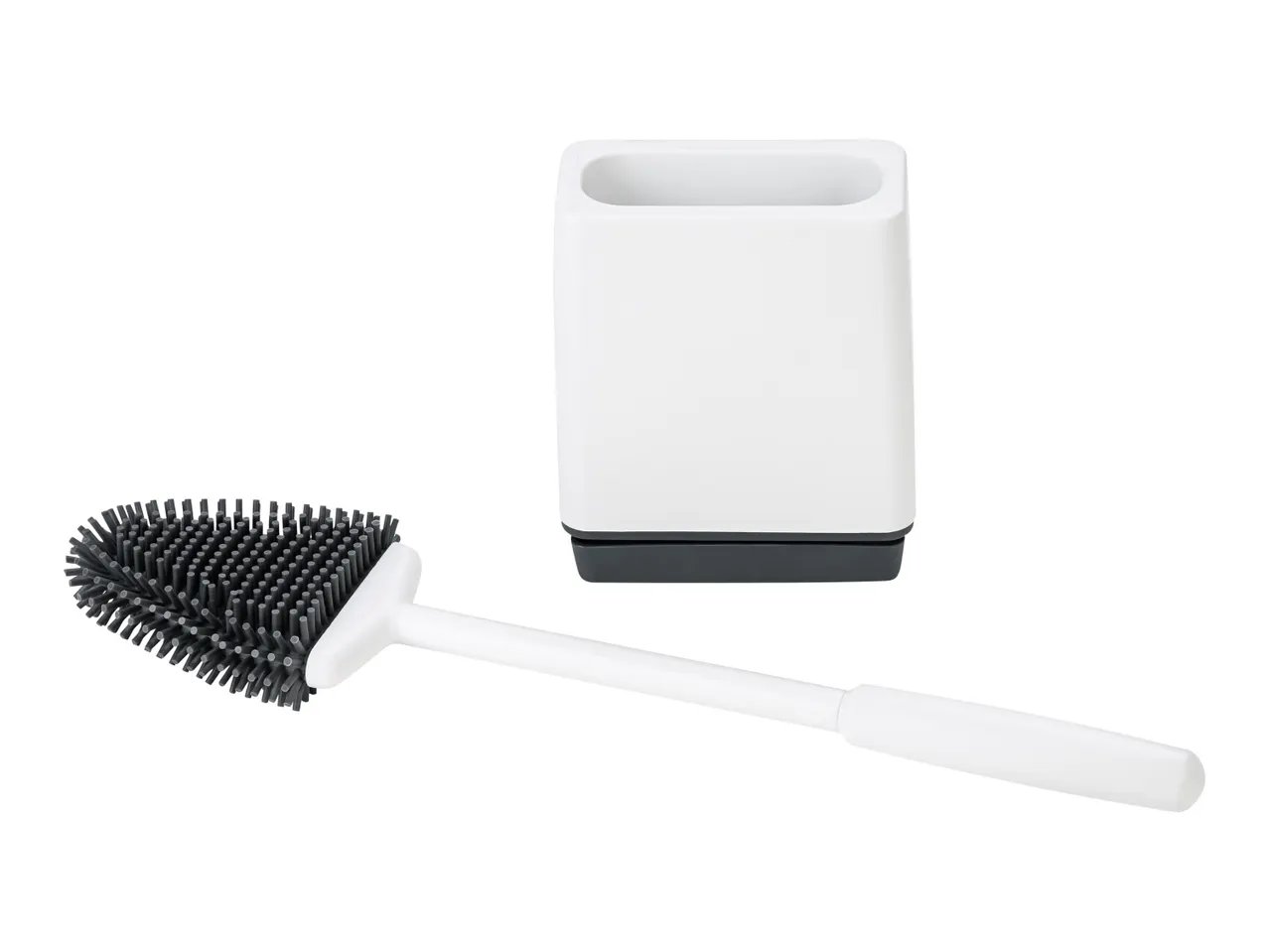 A white toilet brush and holder set.