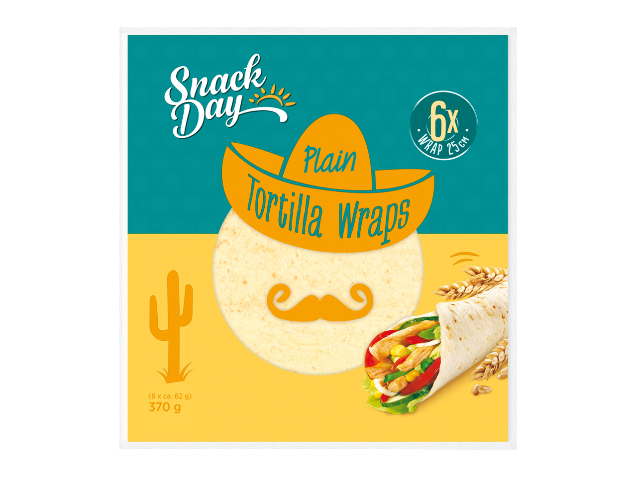 Snack Day Plain Tortilla Wraps pakend, 6 tükki, 25 cm, 370 g.
