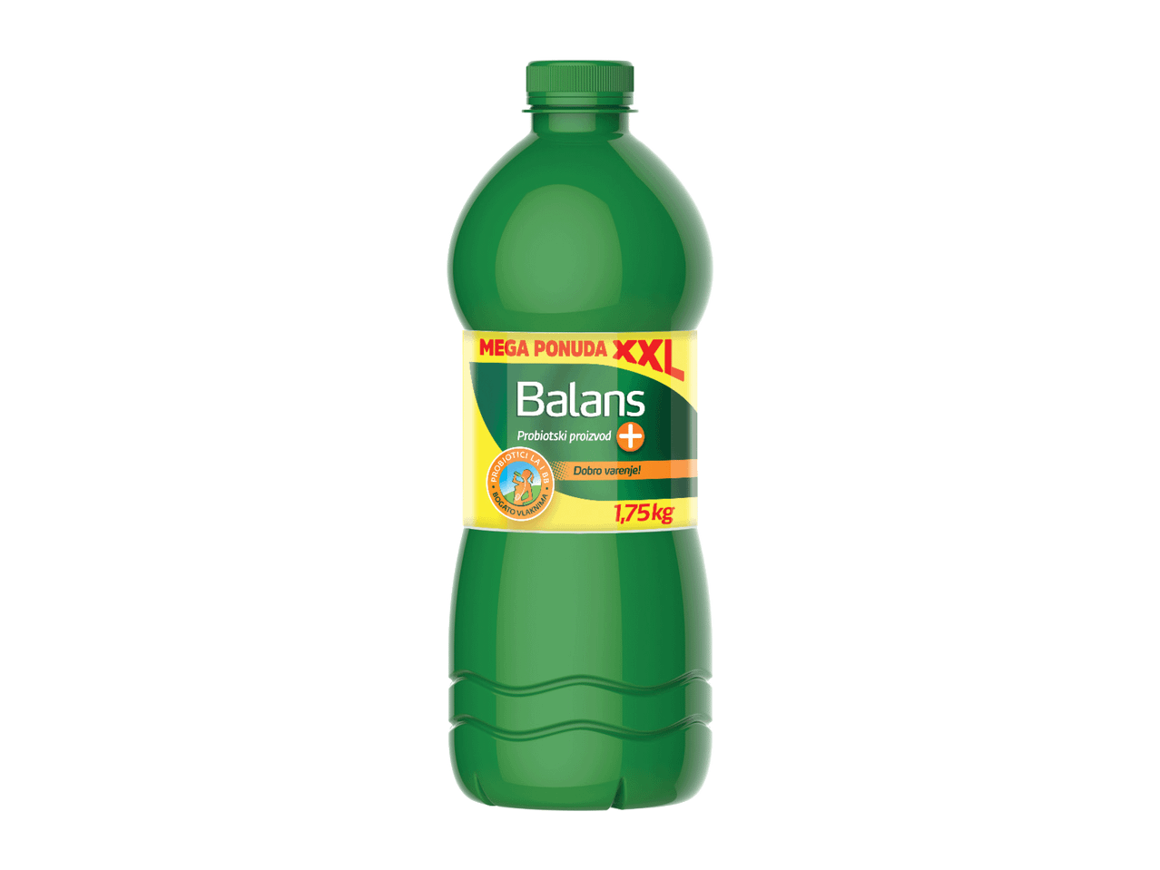 Zelena boca probiotičkog proizvoda Balans od 1,75 kg sa natpisom „MEGA PONUDA XXL“.