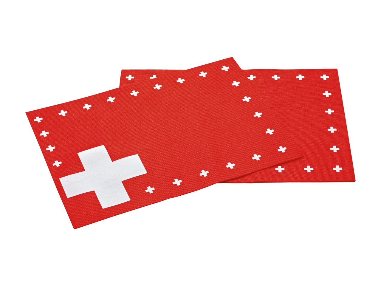 Rote Servietten mit Schweizerkreuz-Motiv.