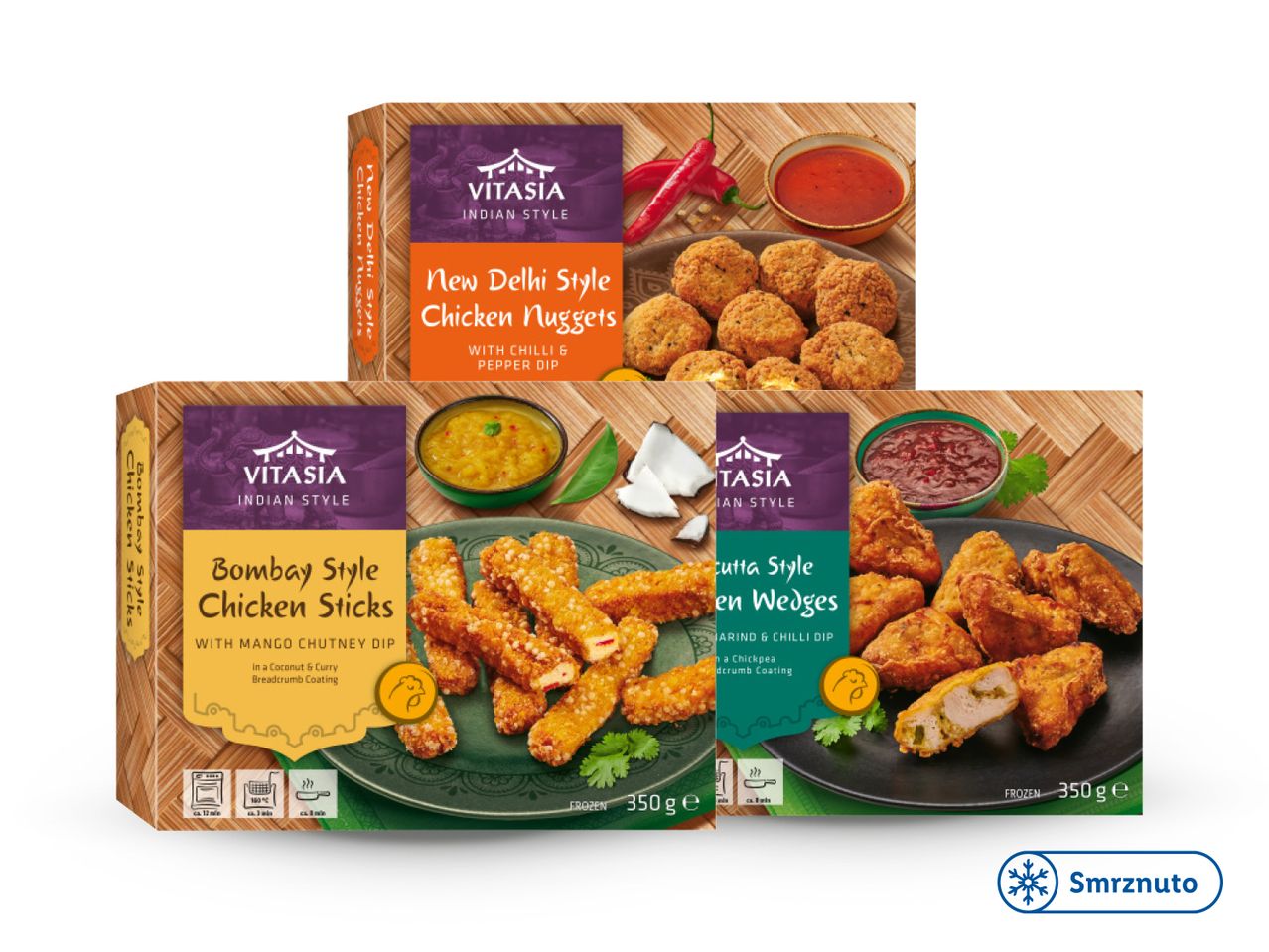 Vitasija indijski stilovi: pileći nuggets, štapići i krila.