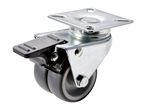 A heavy-duty twin wheel caster with a top plate mounting system.