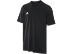 Zwart heren T-shirt met korte mouwen, V-hals en Adidas-logo.
