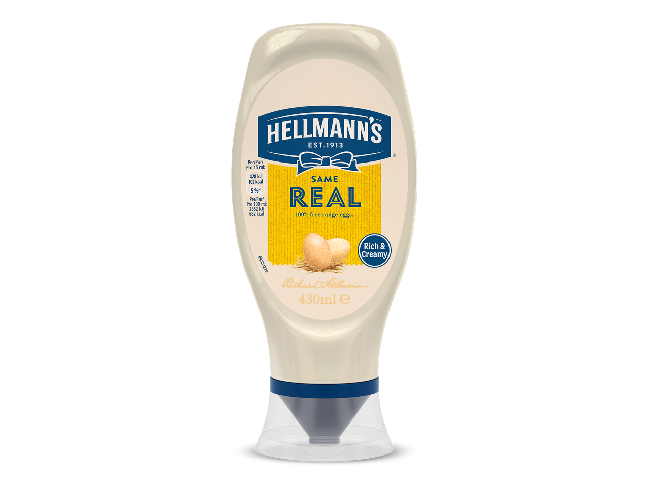 Fles romige mayonaise gemaakt met scharreleieren, 430 ml.