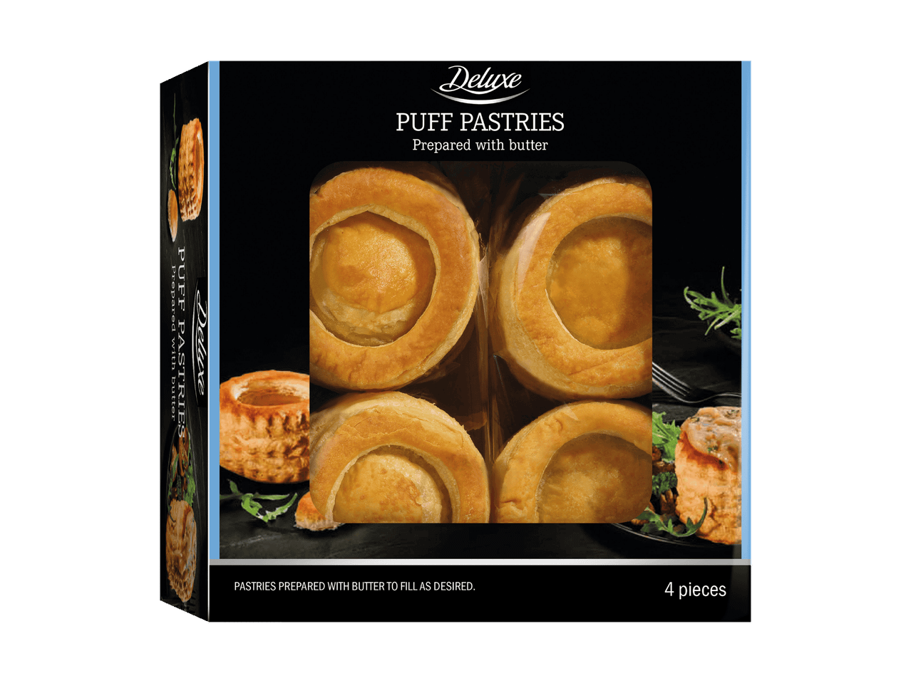 Paquet de 4 feuilletés Deluxe, prêts à être garnis.