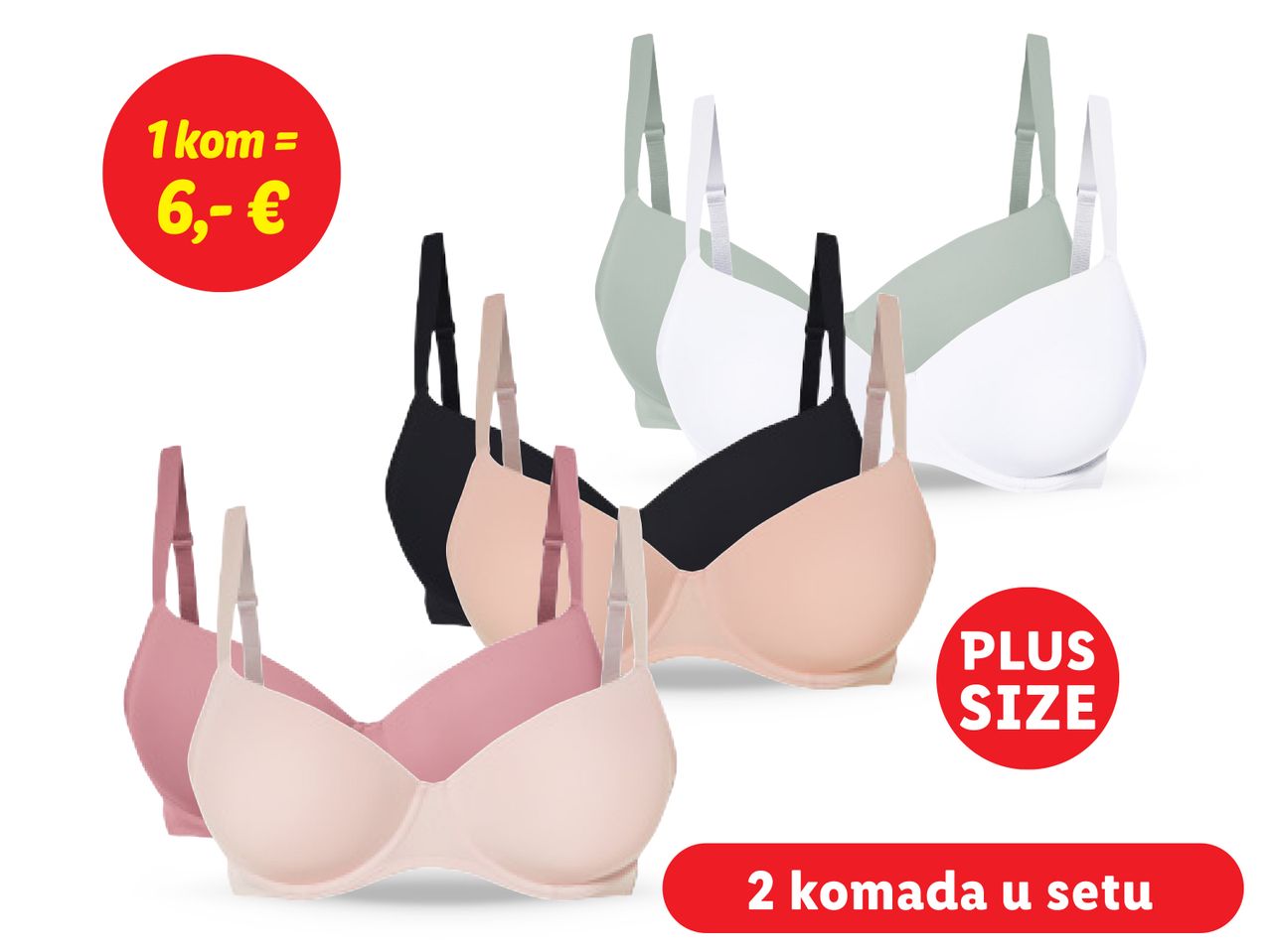 Set od tri plus size grudnjaka u neutralnim bojama.