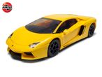 Yellow toy sports car with black wheels and tinted windows on a white background.