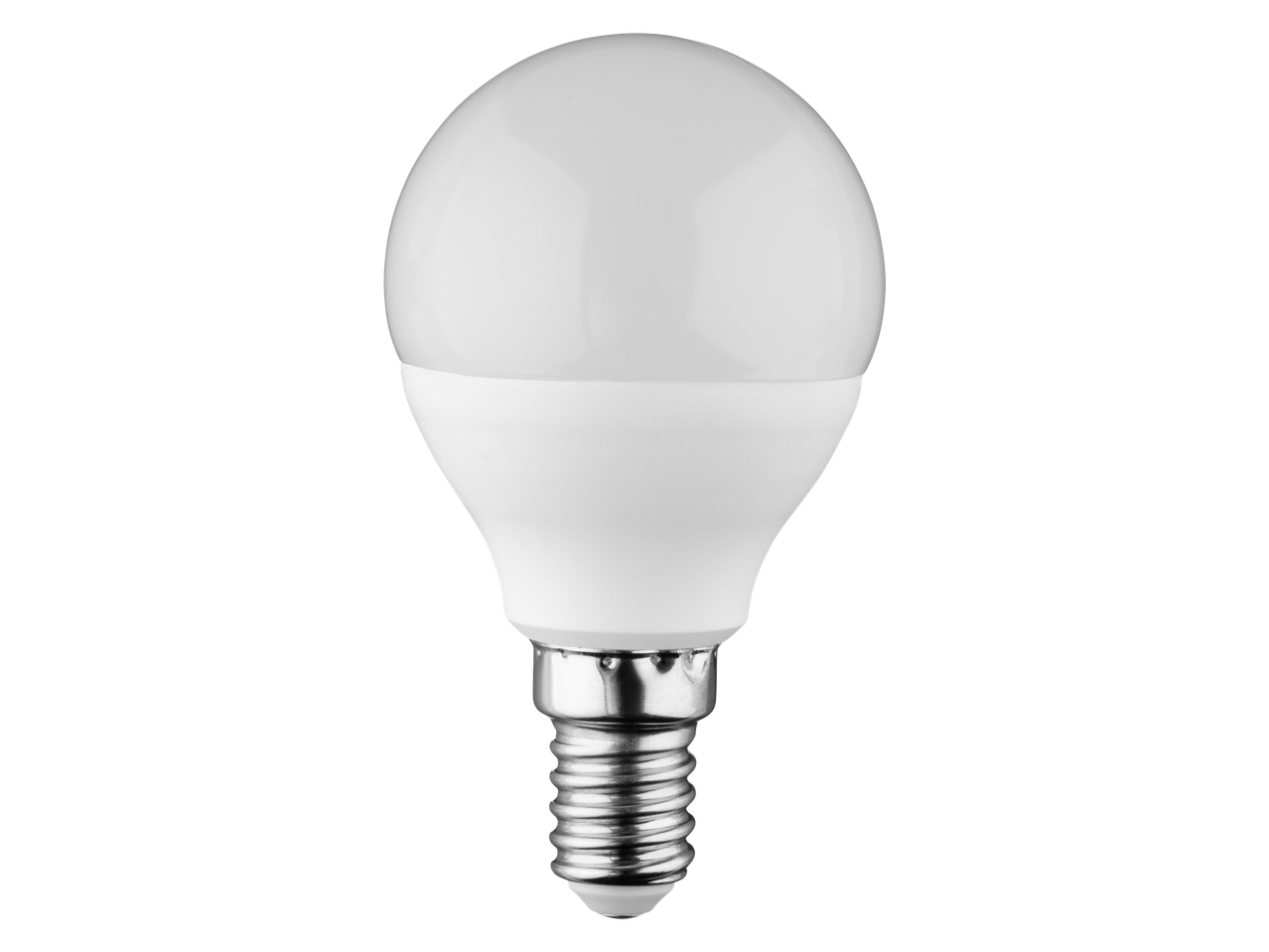 Μια λευκή λάμπα LED με βιδωτή βάση σε μαύρο φόντο.