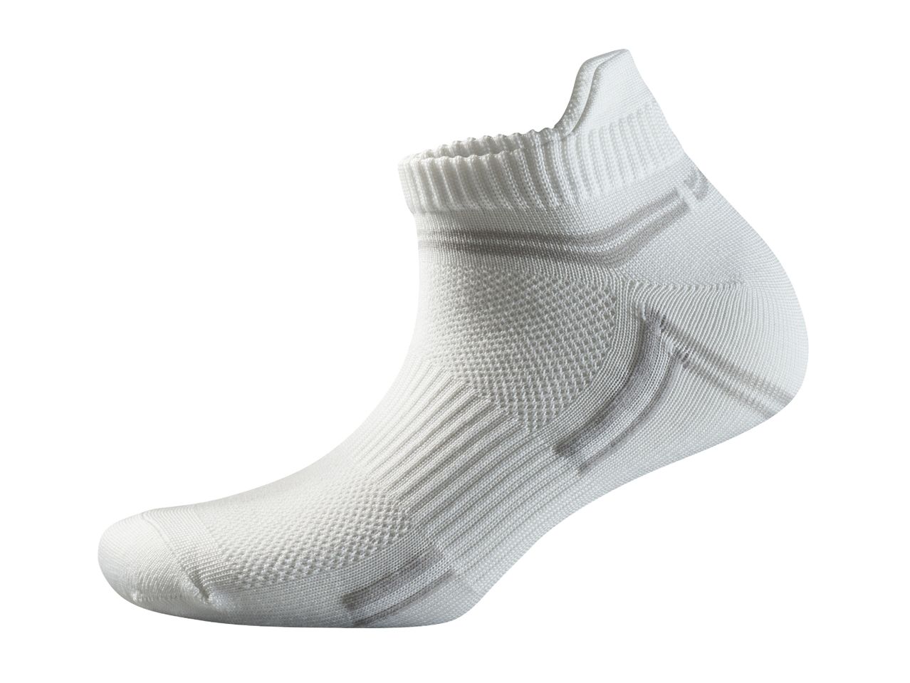 White ankle sock with grey stripes and textured knit patterns
