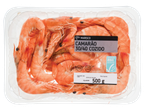 Embalagem de camarão cozido 30/40 com certificação ASC, pronto a comer.