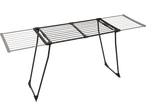 Extendable clothes drying rack with black frame and grey drying lines.