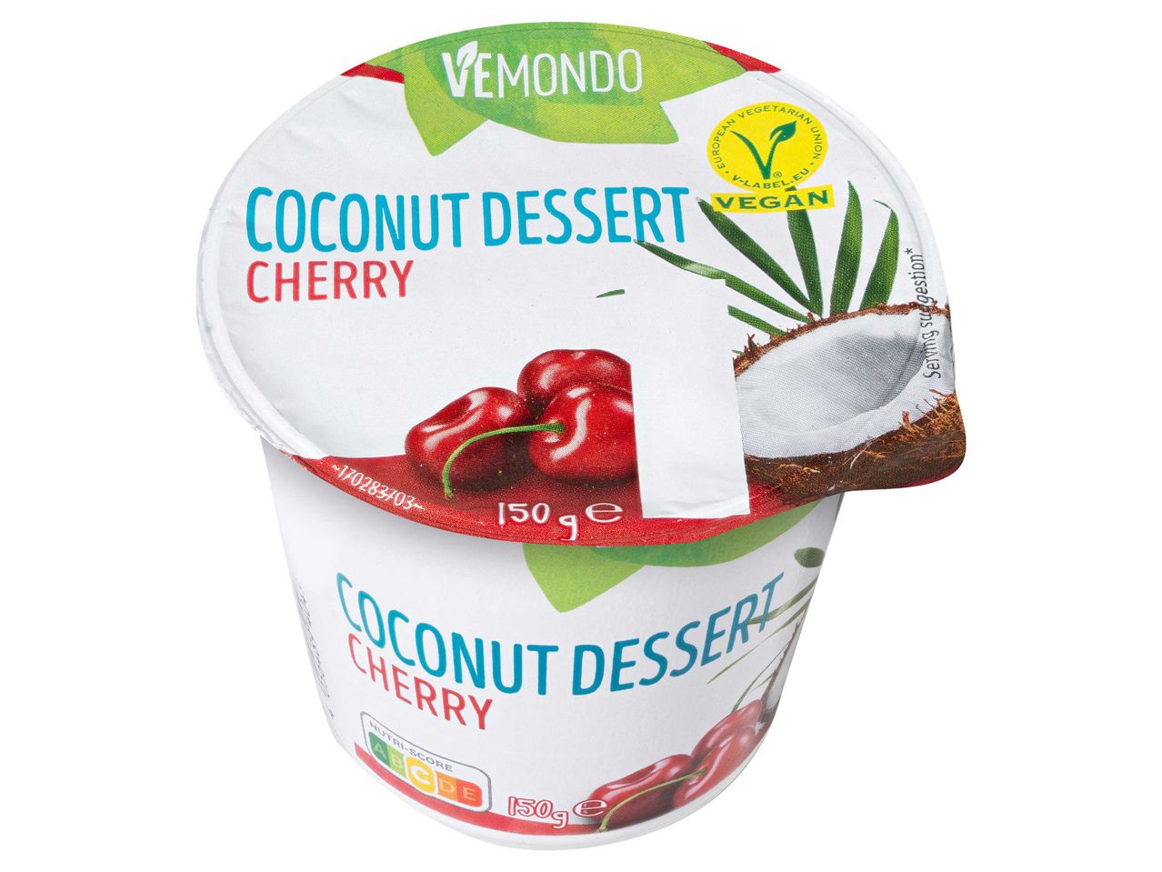 Vemondo kókuszos cseresznyés desszert, 150g-os kiszerelésben, vegán jelöléssel.