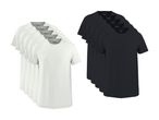Fem hvide og fem sorte kortærmede T-shirts til mænd.