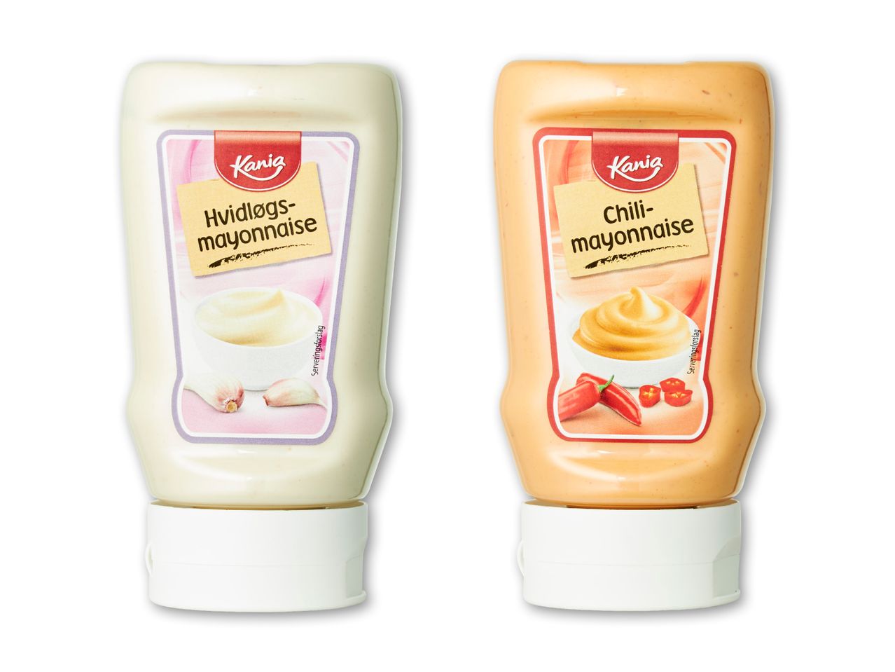 To Dr. Oetker dips: en mayonnaise og en honning-sennep.