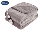 Silentnight grey electric heated throw blanket with a remote control.