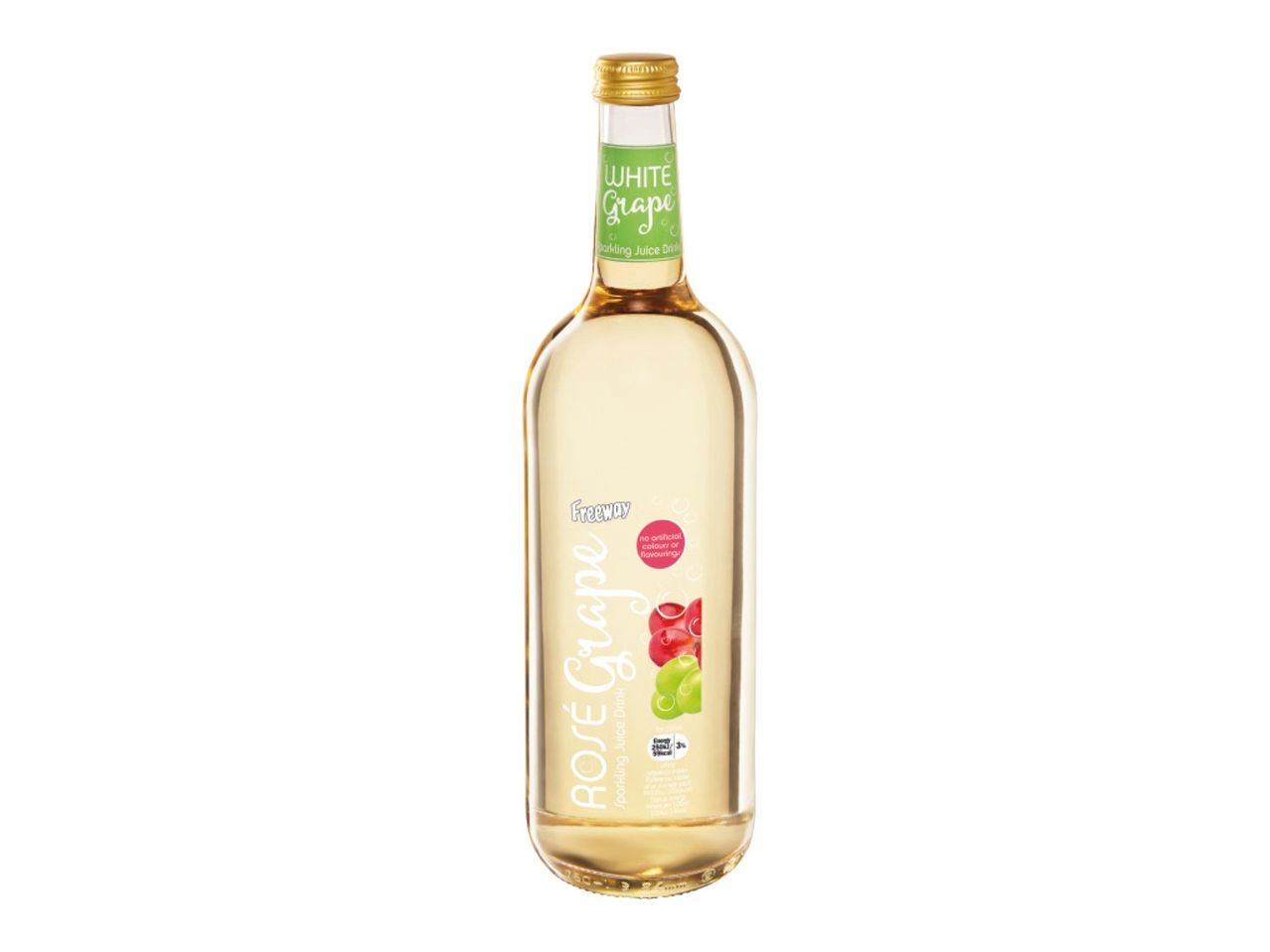 Freeway Rosé Grape and White Grape sparkling juice drinks bottle.