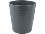 A tall, gray plastic tumbler with subtle horizontal lines.