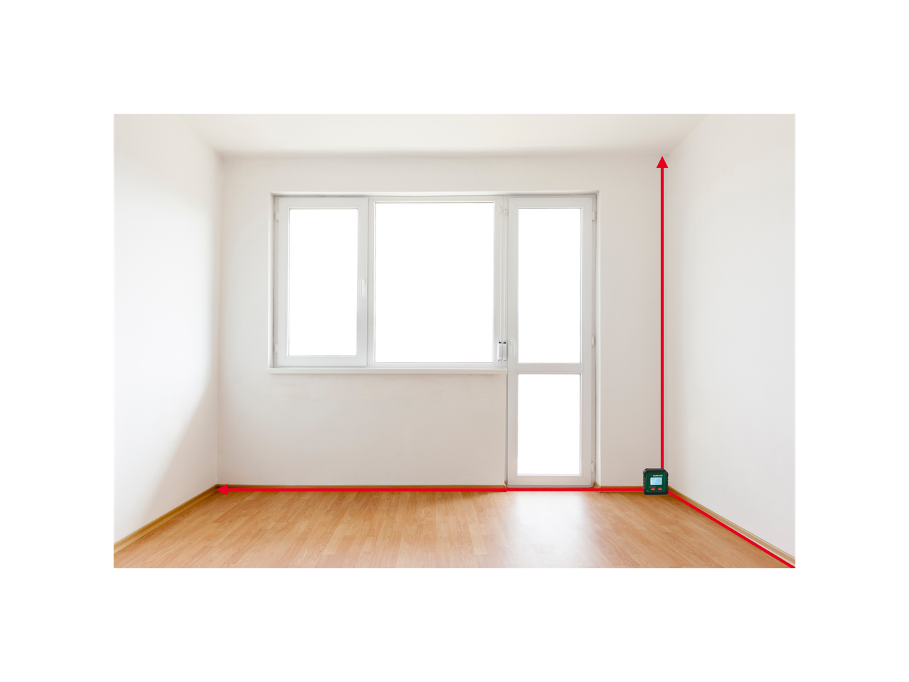 Măsurător laser Parkside într-o cameră goală.